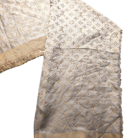 LOUIS VUITTON LV Light Gold & Gold Monogram Shawl Scarf Wrap - Picture 3 of 9